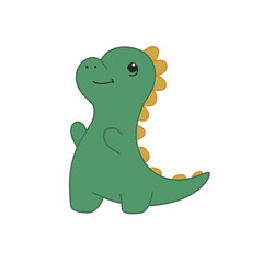 Obraz premium cartoon sticker illustration of a cute green dinosaur