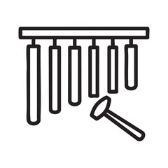 A black and white drawing of a xylophone and a mallet