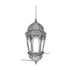 A black and white drawing of a hanging lantern
