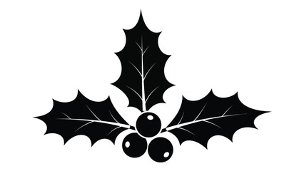 A black silhouette of holly leaves and berries isolated on white background, Vector © JASMIN