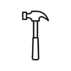 A simple black line drawing of a hammer