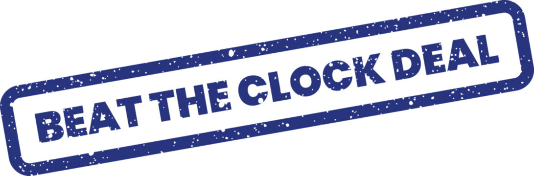 Distressed rubber stamp effect text reading Beat the Clock Deal for urgent sales promotions and limited time offers