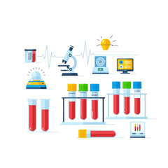Medical Laboratory Research Icons: Blood Tests, Microscope, ECG, Lightbulb