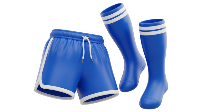 Blue athletic shorts and socks on transparent background