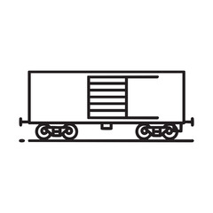 A black and white drawing of a train car on a track