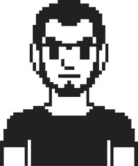 Obraz premium pixel art man with sunglasses and beard, digital retro avatar in black shirt