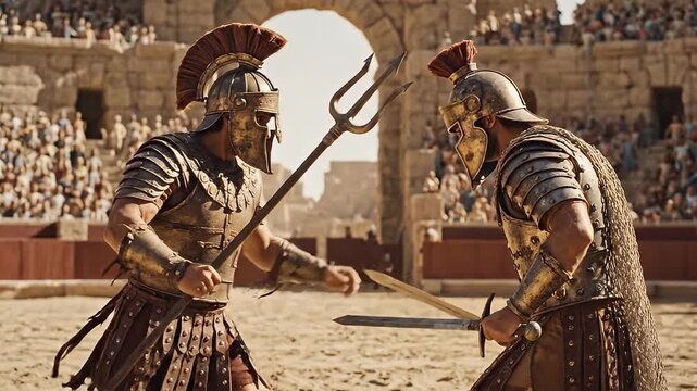 Gladiators Engaging in Colosseum Battle.