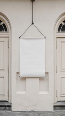 Fototapeta premium White poster mockup on a painted wall between two doors