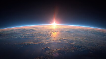 Radiant Sunrise Over Earth From Space With Golden Glow and Urban Lights