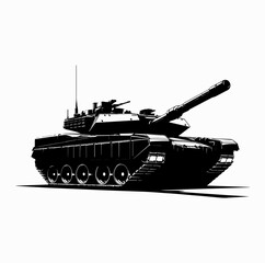 Fototapeta premium Military Tank Silhouette Black and White Vector