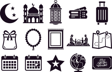 Fototapeta premium Set of 13 travel icons vector, black silhouette