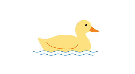 Cartoon duck floating on water isolated on white background
