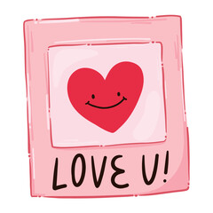Retro Instant Photo Frame with Smiling Heart and Love U Text Vector