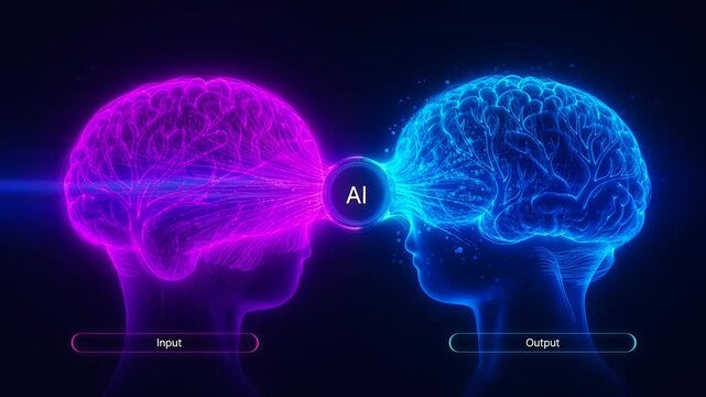 High contrast Futuristic Brain Connection Animation Demonstrating Artificial Intelligence Concept