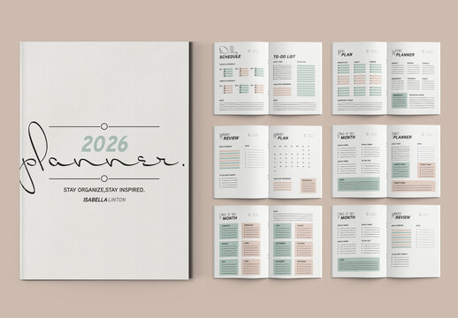 2026 Planner Template  Minimal Daily Weekly And Monthly Organizer Layout Design