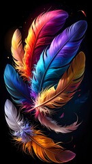 Obraz premium A vibrant bunch of multicolored feathers on a black background
