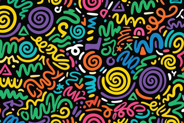 Fototapeta premium Colorful Doodle Abstract Seamless Pattern Flat Vector Design