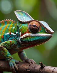 Obraz premium A colorful chameleon perched on a branch