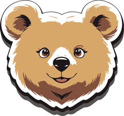 Obraz premium Bear head sticker with rounded ears, clean vector lines, bright friendly look
