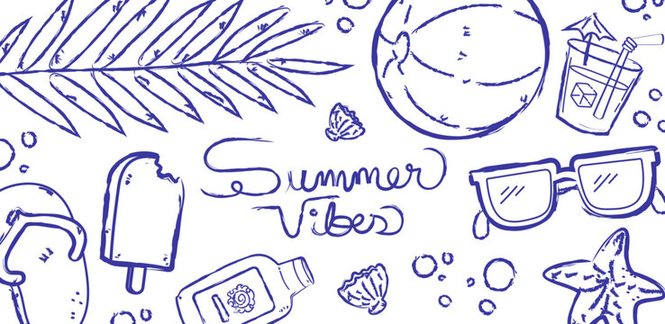 Ilustraci&oacute;n decorativa dibujada a mano de vibra de verano. Vector
