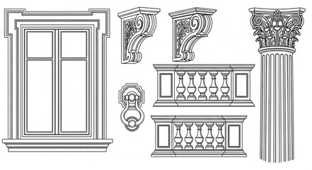 Naklejka premium Architectural Elements Collection Vintage Drawing Style.