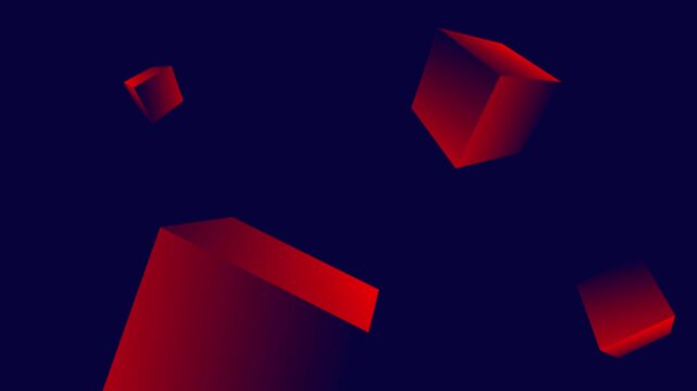 Abstract red geometric shapes floating against a dark blue background