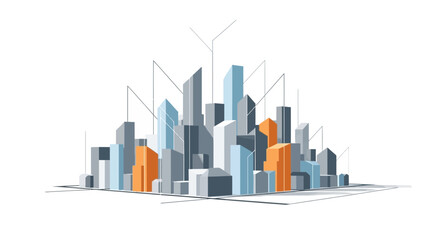 Obraz premium Modern cityscape rendered in transparent architectural style against white backdrop