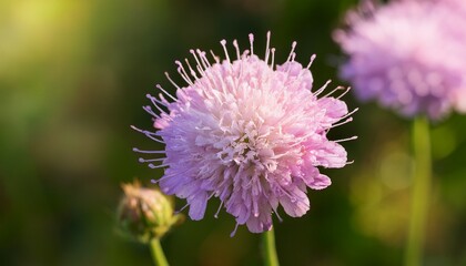 Fototapeta premium Scabiosa Columbaria Pink Mist Also Known As Pincushion Flower Is A Soft Pink Perennial Seen Here In Early Summer