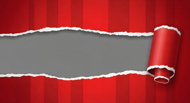 Torn red paper with isolated gray area on transparent background
