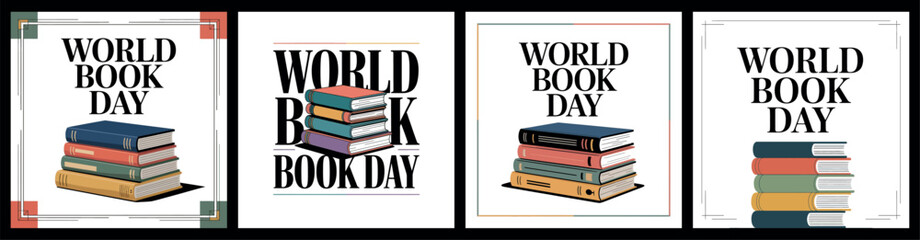 World Book Day Posters with Stacked Books and Modern Typography © Melange