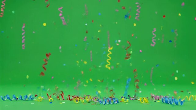 Colorful Confetti Falling on Green Screen Background - Celebration Party Animation
