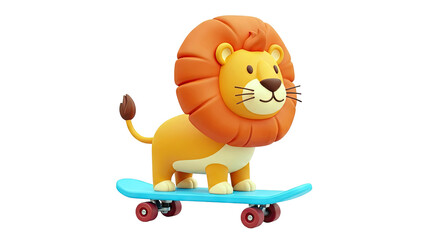 Obraz premium 3D Render of a Cute Cartoon Lion Riding a Skateboard
