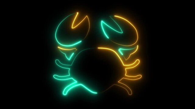 Neon Green Crab Outline Animation on Black Background