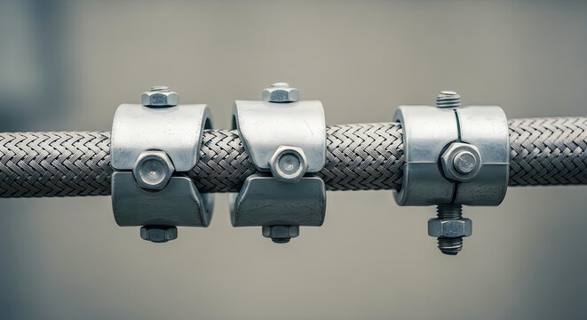 Steel cable with metal clamps and bolts for secure fastening