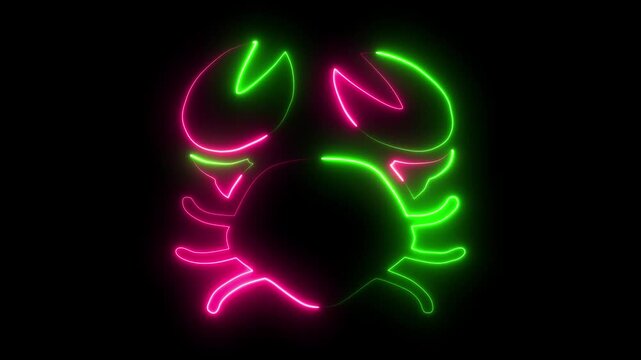 Neon Green Crab Outline Animation on Black Background