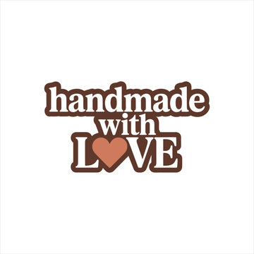 Handmade with love text with heart icon and thick outline for crafting labels