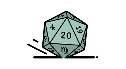 A twenty-sided die icon displaying zodiac symbols, representing fate and chance in tabletop games