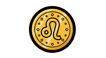 Golden Leo Zodiac Symbol Coin Illustration Representing Astrology and Horoscope Design Element