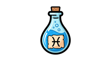 Mystical Pisces Zodiac Sign Potion Bottle Illustration for Astrology and Horoscope Concepts