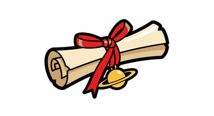 Award scroll tied with a red ribbon and a Saturn planet charm, signifying achievement and recognition