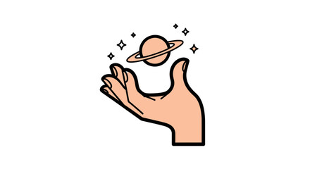 Empowering Hand Gently Embracing a Radiant Celestial Body, Representing Cosmic Wonder and Influence