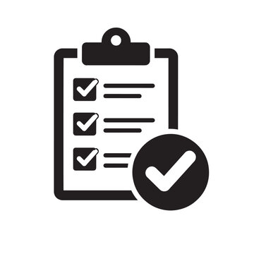 Black clipboard with checklist and checkmark white desig