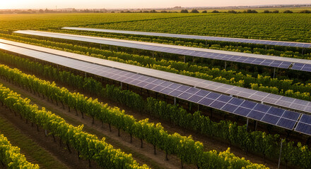 Solar panels installed over vineyard landscape