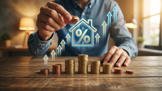 Real estate tax property contract compliance transaction process securing investment finance growth financial stability with stacked coins rising percentage symbol business setting