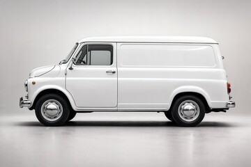 Vintage White Delivery Van Mockup Isolated on Studio Background