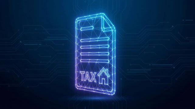 Real estate tax document contract compliance property transaction process digital form glowing dark background financial management details