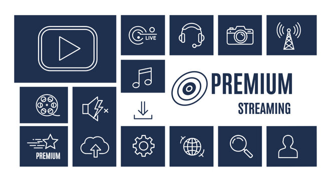Premium streaming service logo icons set.