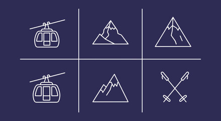 Ski Lift and Mountain Icons Set. © Chun
