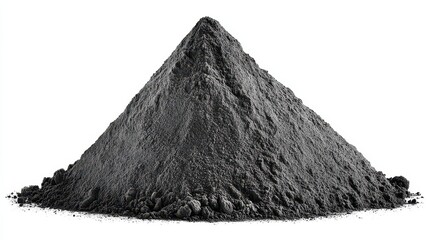 Pile of Dark Gray Powder with Glistening Particles on White Background High Angle View Minimalist Composition Studio Lighting