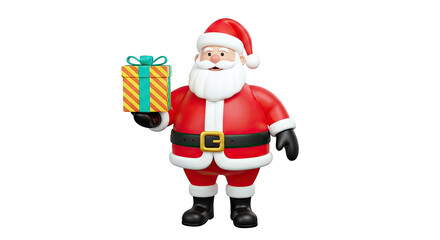 Fototapeta premium 3D Santa Claus holding a gift with a white background